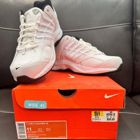 NIB NIKE T-LITE V White LEATHER Sneaker  Size 11  Width 4E - Picture 2 of 6